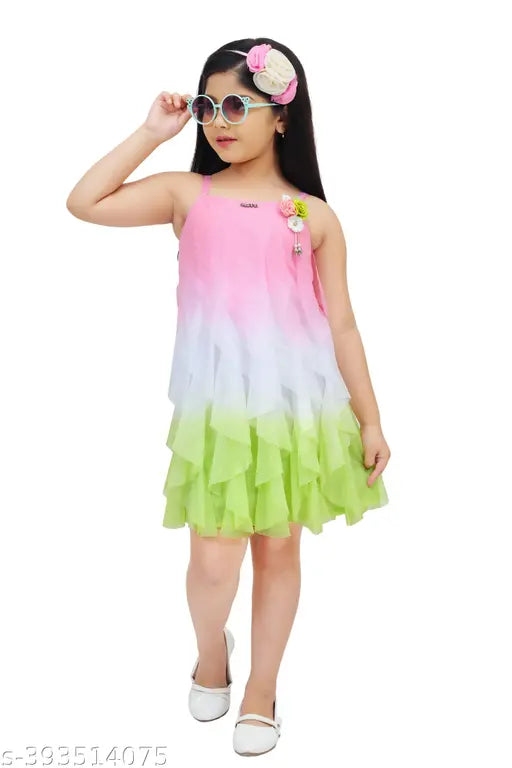 Multicolor silk sleeveless kids' dresses for parties and festivals, India origin