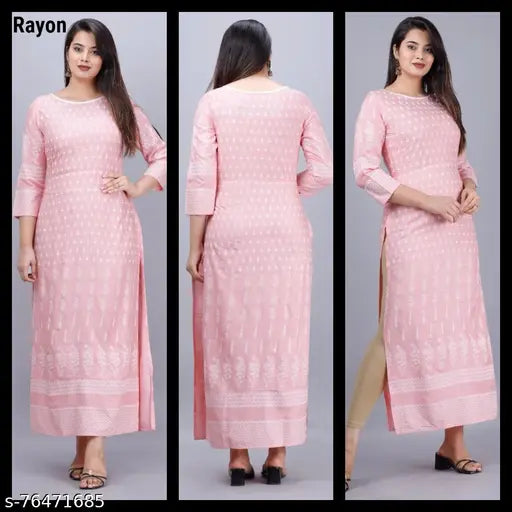 Embroidered rayon straight kurta, three-quarter sleeves, women's fashion by Malia Clothing. 100% pure Indian-made rayon