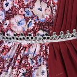 Silver satin floral print knee-length dress for baby girls, vibrant flowers and green leaves pattern, easy back zip opening, includes attached dupatta and belt, country of origin: India