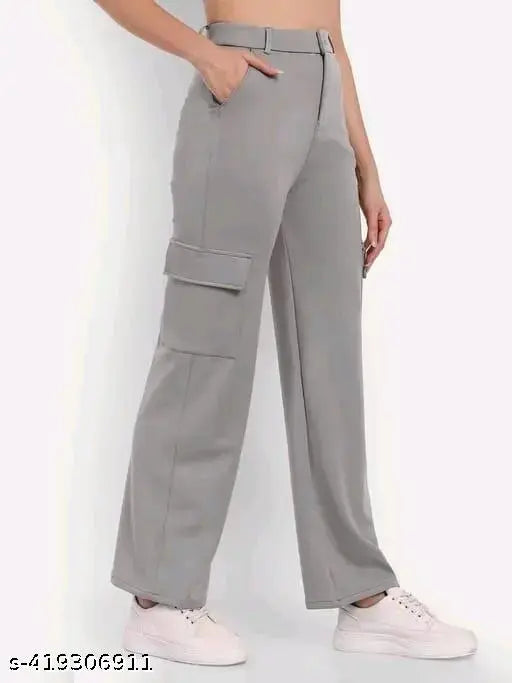 Grey cotton blend girls cargo pant, modern sleek silhouette, slim fit trousers for comfortable wear