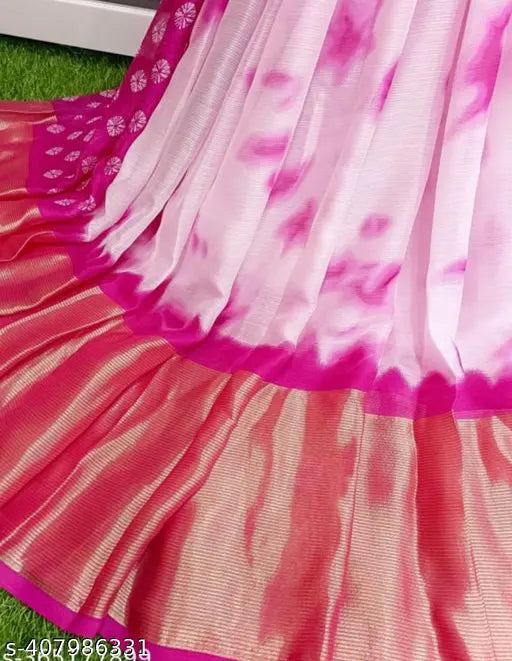 Brasso Moss Shibori Print Chiffon Saree & Contrast Blouse - Soft, summery, and perfect for South Indian styles