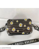 Floral cross-body sling bag, black, zip closure