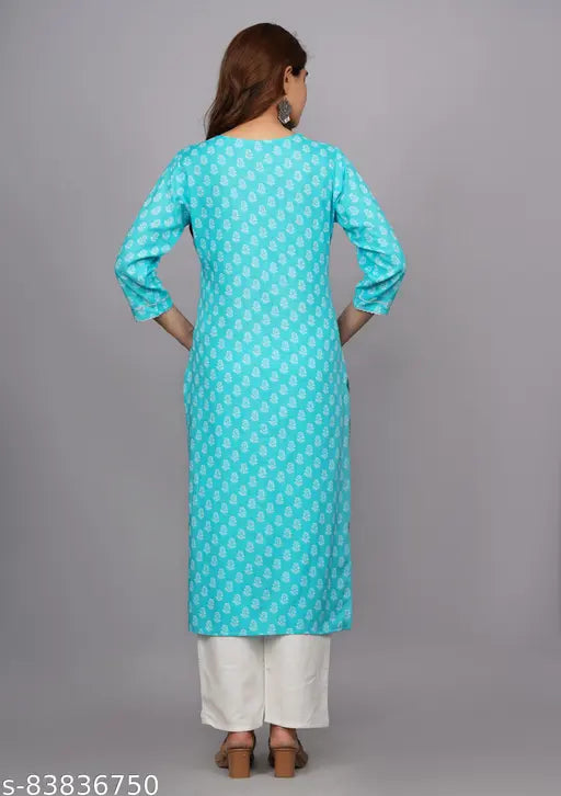 Stylish Rayon printed kurti for women, ideal for parties and festivals, three-quarter sleeves, India-made, available in multiple sizes (M-6XL)