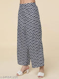 Printed cotton blend kurta plazzo set, floral white with zig-zag pattern, perfect for summer festivities - Indian origin