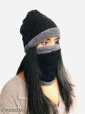 Black wool beanie cap for men's & women's, solid pattern, perfect for winter sports & outdoor activities. Made in India