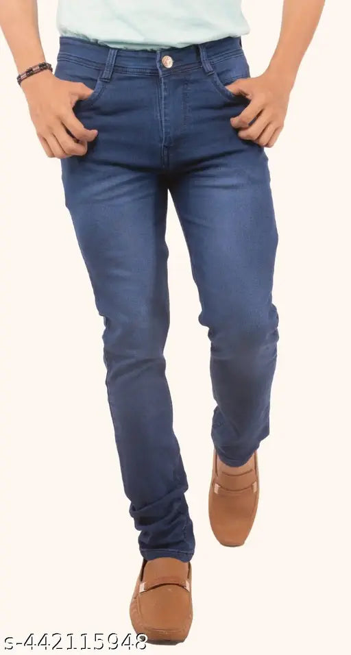 Dark blue denim slim fit casual men's jeans