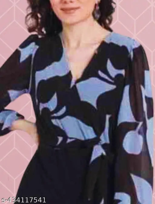 Georgette crystal jumpsuit for women, printed pattern, long sleeves - comfortable Indian fashion