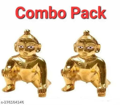 Pure brass Laddu Gopal idols, pack of 2, traditional Indian Krishna statues