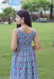 Multi-colored sleeveless anarkali dress with geometric pattern