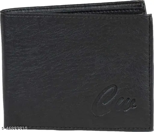 Faux leather Classic world men's wallet, 2-compartment purse in solid black and tan colors, free size