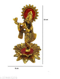 Krishna idol playing flute on kamal flower, decorative metal for home, temple, office or gifting. Dimensions: L-B-H-8x8x14 cm, handcrafted in India