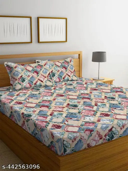 Multi color, breathable cotton double bedsheets with 2 king size pillow covers, ultra-soft and wrinkle-free (90x90 inches), ideal for summer