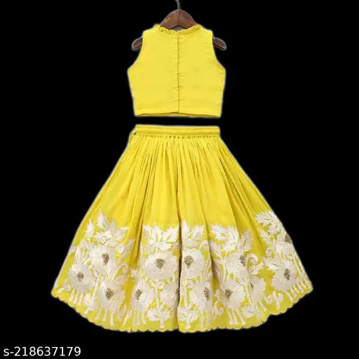 Embroidered georgette lehenga choli for girls, floral motifs, India-crafted party outfit