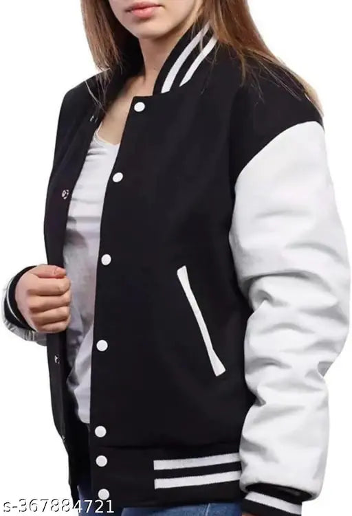 Fleece, printed net, NY patch varsity jacket - stylish and attractive for women or girls (India)