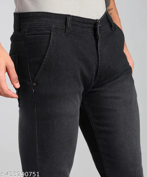 Fashionable and classic slim fit mens jeans with cross pocket
