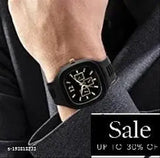 Black analog fashion watch, imported, square multi-dial, silicone strap, for boys