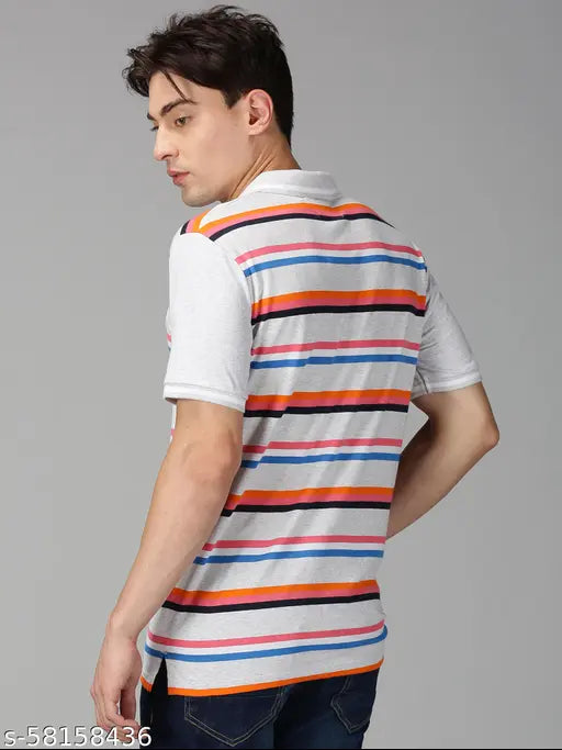 Multicolor striped cotton polo t-shirts, soft and breathable for men's comfort. Pack of 2 in various sizes