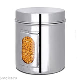 Stainless steel kitchen storage canisters. See-through. Set of 3, 1150ml, 1500ml & 1900ml