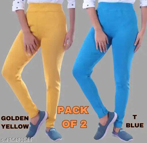 Cotton blend solid jeggings - sustainable, medium quality, Indian-made women's leggings