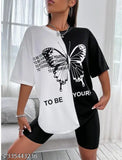 Black t-shirt with white quote and butterfly print