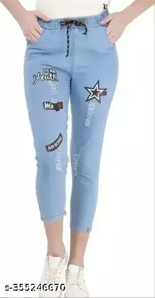 Denim printed net trendy fashionista women's jeans - Size 30, India origin
