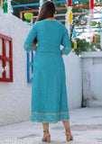 Rayon Trandy Firogi Printed Anarkali Kurtis with three-quarter sleeves, traditional Firogi print and printed buttons. S (Bust 36in, Length 52in), M (Bust 38in, Length 52in), L (Bust 40in, Length 52in) - Indian fashion
