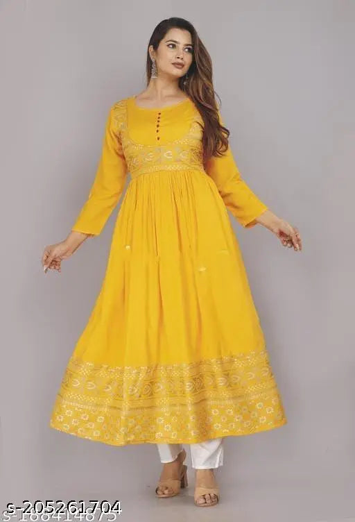 Rayon Anarkali long gown, three-quarter sleeves, solid pattern - traditional Indian ethnic wear for daily or special occasions