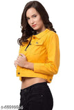 Black and mustard solid denim women's long sleeve jacket, perfect for casual wear or layering in a double denim outfit. Made from durable denim fabric