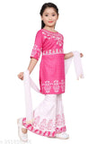 Exquisite Rayon Kurti Palazzo & Dupatta Set in printed pattern, suitable for festive occasions. 1-11 years, India origin