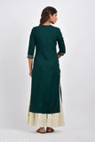 Green plus-size embroidered rayon straight kurta, ideal for women's fashion. Rayon three-quarter sleeves, available in sizes XXL to 6XL