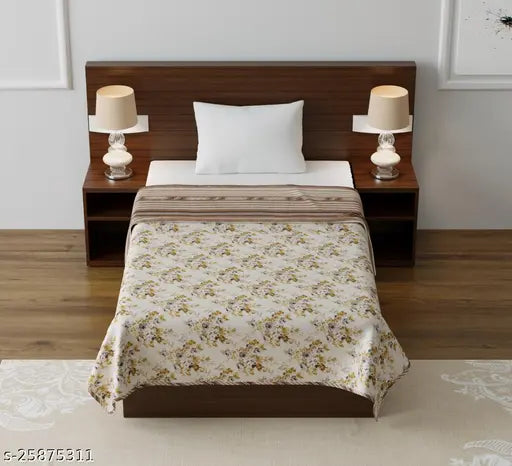 Brown floral hand block printed cotton reversible cambric dohar single 60x90 inch lightweight blanket, soft and all-weather friendly