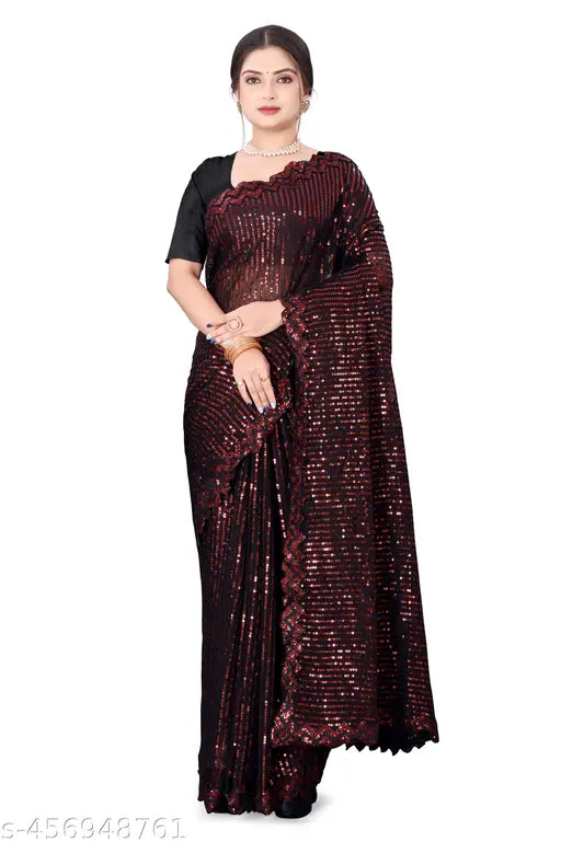 Red and black saree with embellished pallu