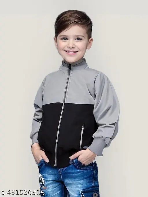 Black kids windcheater, solid polyester blend jacket, age 4-11 years