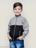 Black kids windcheater, solid polyester blend jacket, age 4-11 years