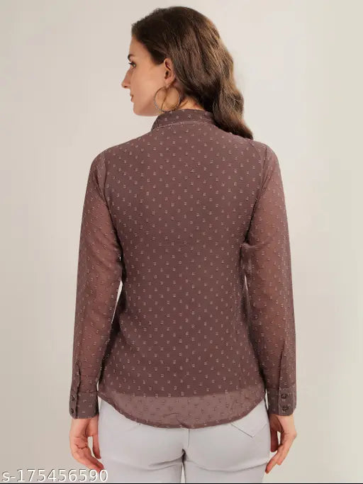 Georgette polka dot tunic top, three-quarter sleeves, casual wear for women, Indian origin