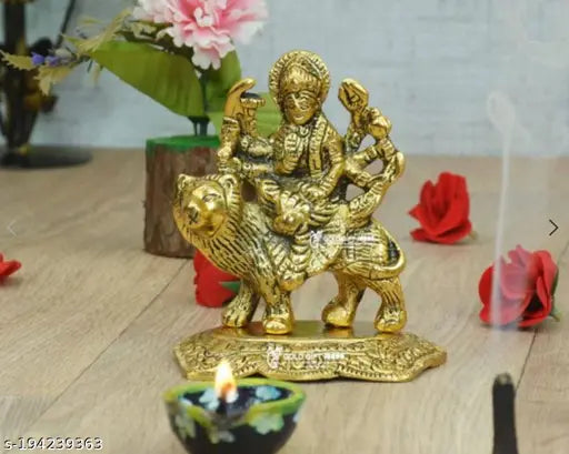 Brass handicraft Durga Ma statue for home temple, oxidized Lord Ambe Maa idol with warrior symbolism, traditional Indian showpiece gift for worship