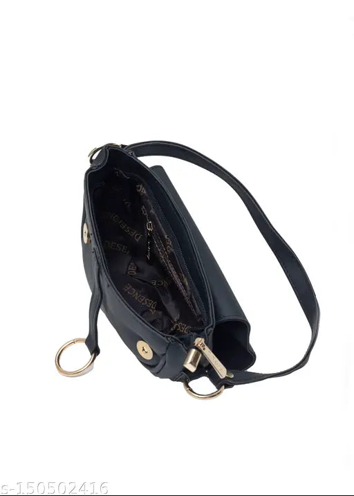 Black, curve shape sling bag with adjustable strap