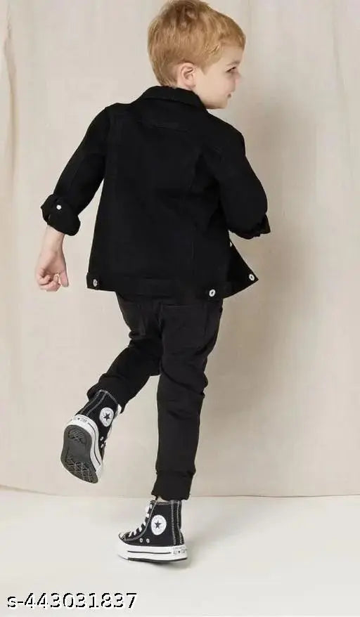 Denim, solid pattern ethnic jacket for boys aged 11-12, made in India