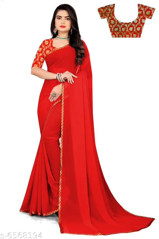 Indian chiffon saree with embroidered net pattern, free size, length 5.5m