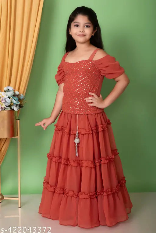 Georgette embroidered Lehenga Choli sets for girls, 5-13 years, Indian fashion