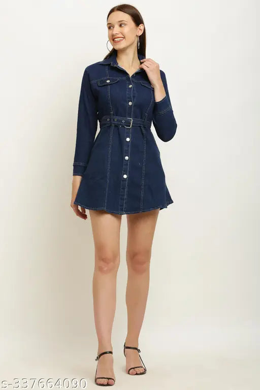 Long-sleeve solid denim jeans, S (28in bust, 38in length), Made in India