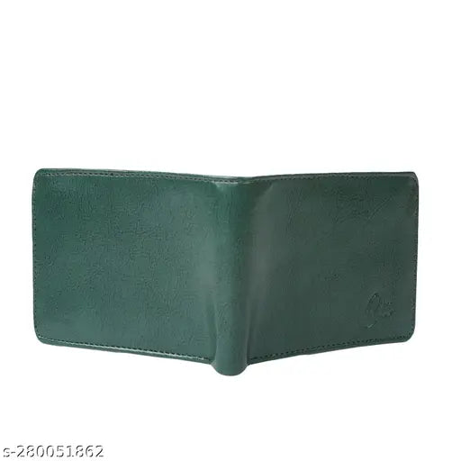 Faux leather men's purse, solid colored classic world wallet with two compartments, three currency slots, and five card holders