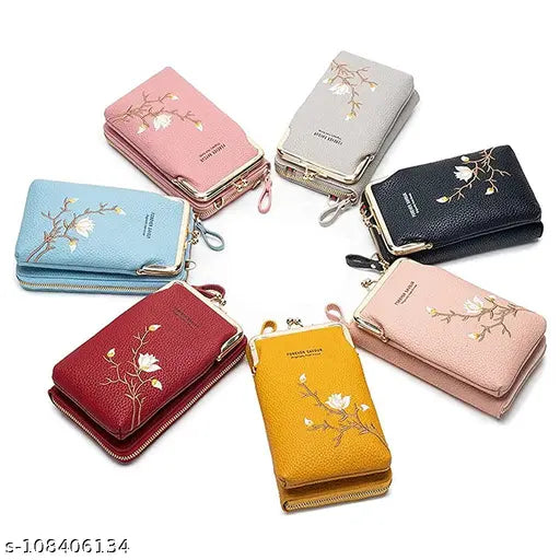 Black leather cross body bag for women, sling purse with phone holder pocket