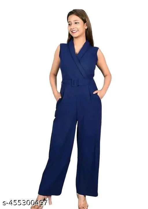 Women's rayon designer jumpsuit, sleeveless, solid pattern, available in XS-XL, India origin
