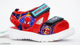 Black and red sports sandals with spider man web design