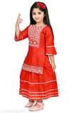 Embellished rayon straight kurta set with above-knee length and three-quarter sleeves for kids aged 3-10 years. Indian traditional wear without dupatta on display