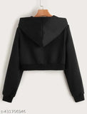 Black fleece crop hudrie for women, solid black long-sleeve top on mannequin