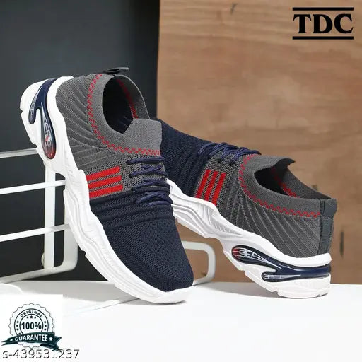 Grey, red, white running shoes for boys
