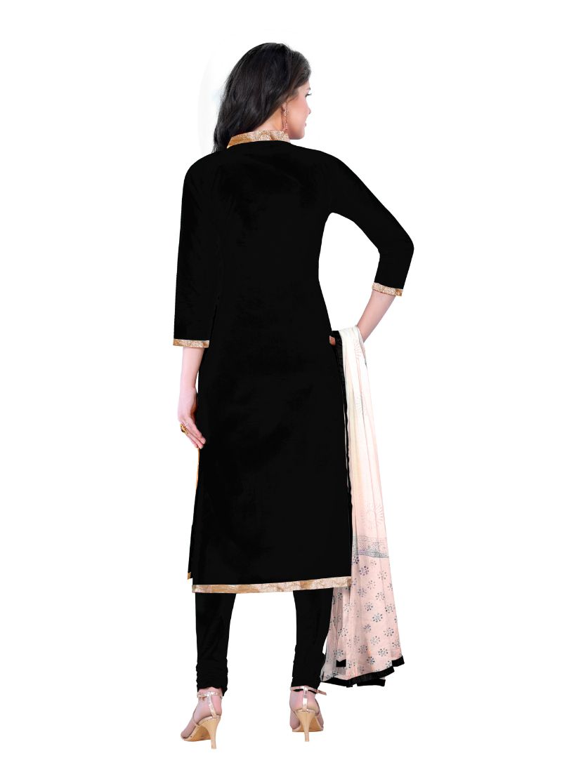 Women's Cotton Unstitched Salwar-Suit Material With Dupatta (Black, 2-2.5mtrs) - GillKart