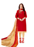 Women's Slub Cotton Unstitched Salwar-Suit Material With Dupatta (Red, 2-2.5mtrs) - GillKart